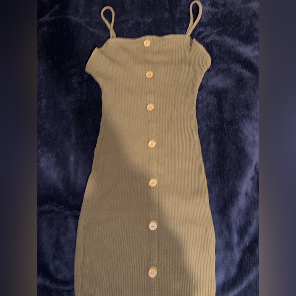 Olive Green Ribbed Dress